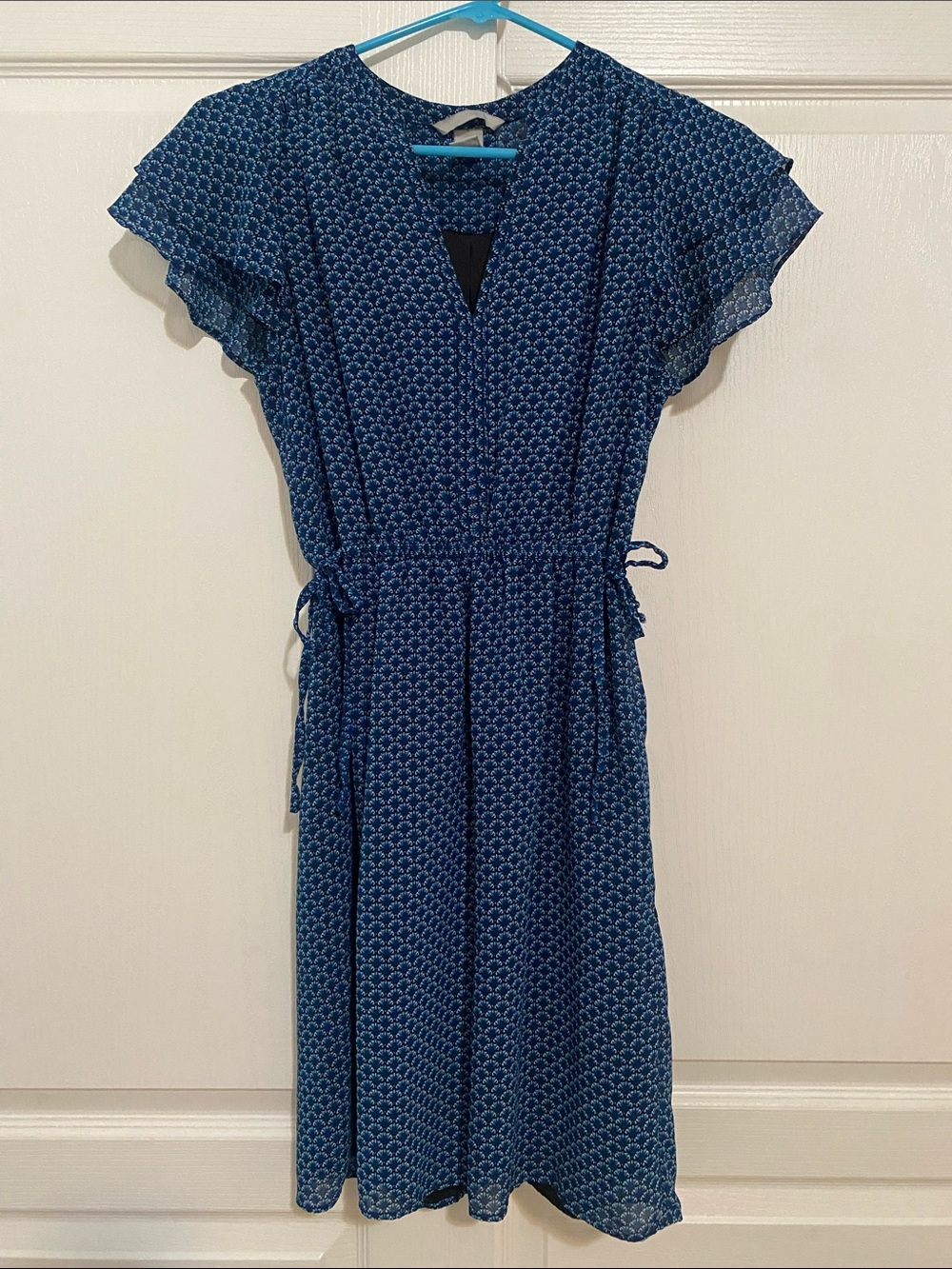 H&M Navy Blue Patterned Midi Wrap Dress